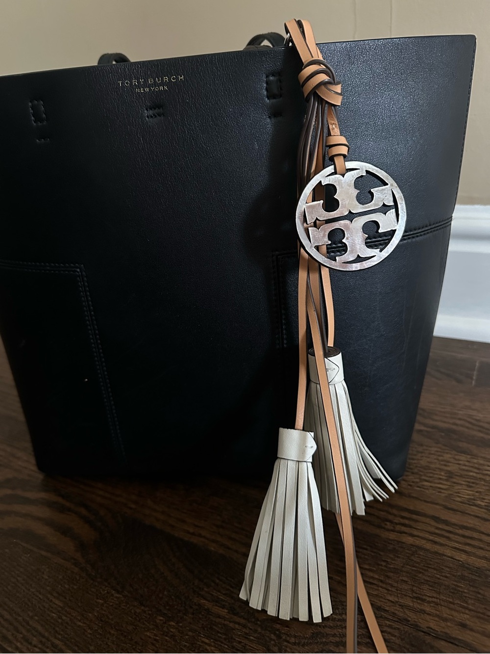 Tory Burch Leather Miller Beige Tassel Charm